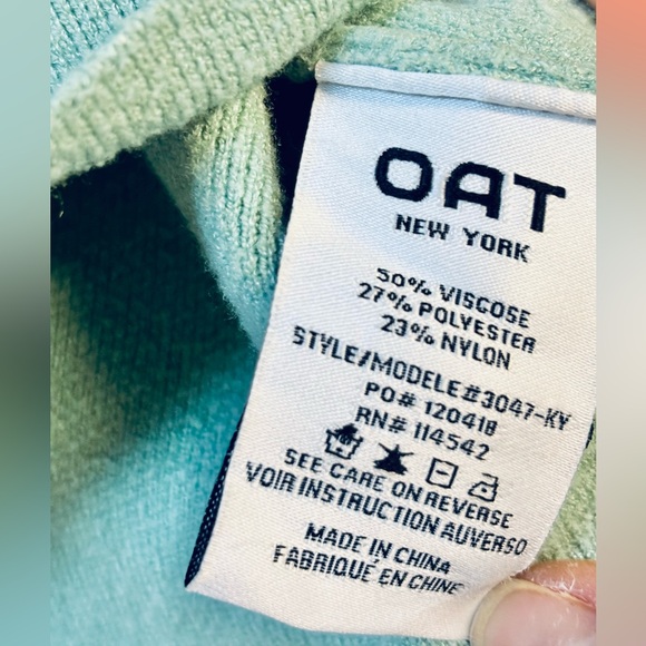 OAT New York Mint Green Bubble Sleeve Cropped Sweater Medium - Picture 4 of 6